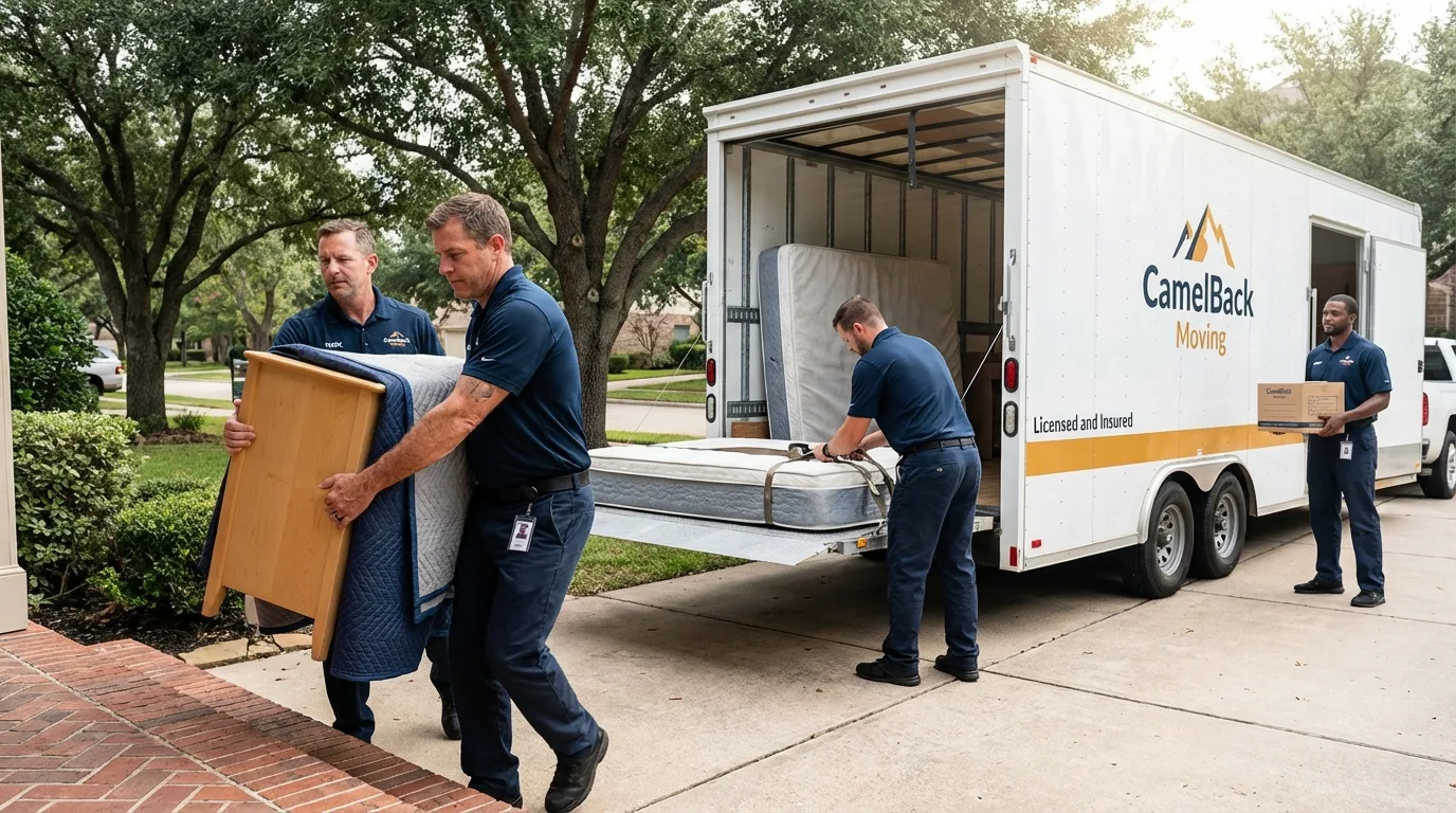 Crew loading residential truck for cross-state move from Cantonment, FL